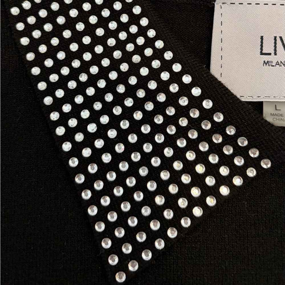 Liv Milano Women’s Sweater Collar Rhinestones embellished Black size Large - Picture 7 of 11